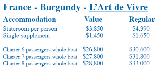 L'Art de Vivre 2009 Rates